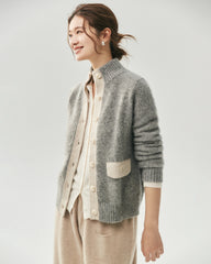 Cashmere Silk Contrast Trim Pocket Cardigan