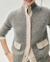 Cashmere Silk Contrast Trim Pocket Cardigan