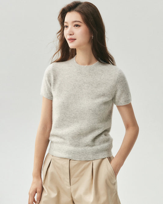 Cashmere Silk Crew Neck Knit Top and Cardigan