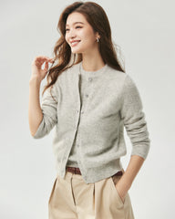 Cashmere Silk Crew Neck Knit Top and Cardigan