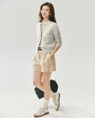 Cashmere Silk Crew Neck Knit Top and Cardigan