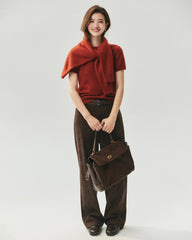 Cashmere Silk Crew Neck Knit Top and Cardigan