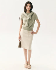 Cashmere Silk Crew Neck Knit Top and Cardigan