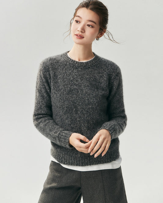 Cashmere Silk Crew Neck Marled Sweater