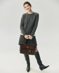 Cashmere Silk Crew Neck Marled Sweater