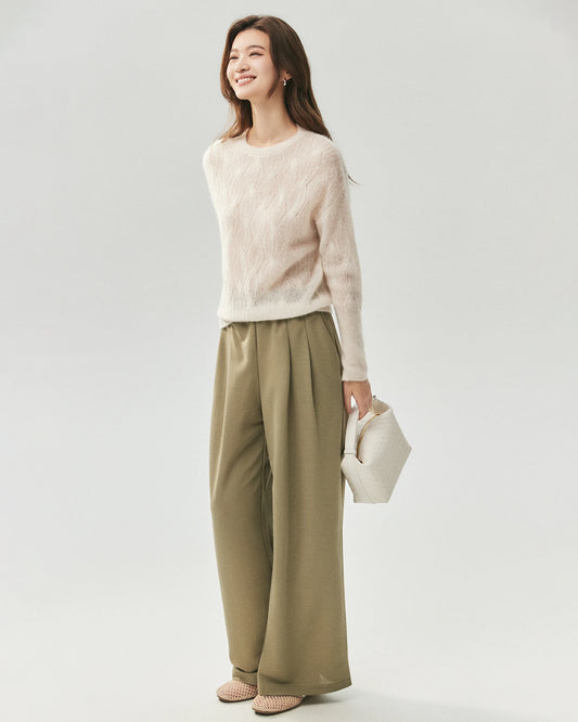 Cashmere Silk Diagonal Cable Knit Sweater