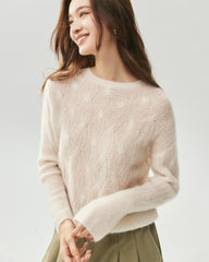 Cashmere Silk Diagonal Cable Knit Sweater