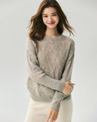 Cashmere Silk Diagonal Cable Knit Sweater