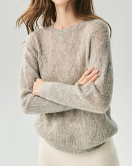 Cashmere Silk Diagonal Cable Knit Sweater