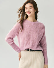 Cashmere Silk Diagonal Cable Knit Sweater