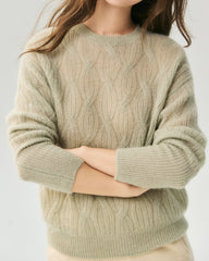 Cashmere Silk Diagonal Cable Knit Sweater