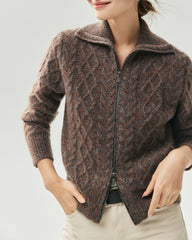 Cashmere Silk Diamond Cable Double Zip Cardigan