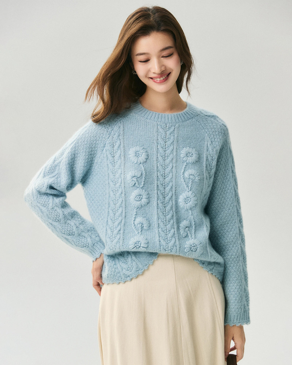 Cashmere Silk Embroidered Crochet Sweater