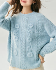 Cashmere Silk Embroidered Crochet Sweater