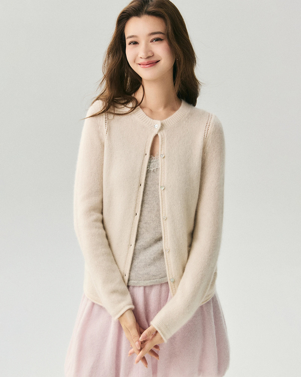 Cashmere Silk Heart Button Pocket Cardigan
