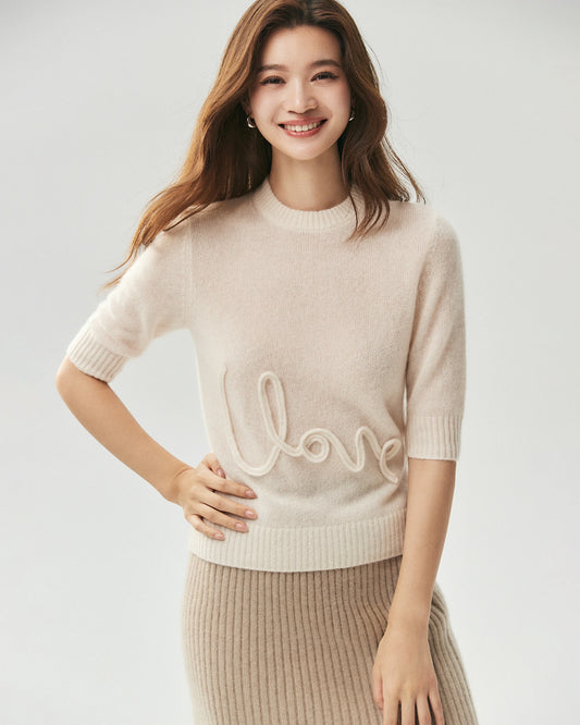 Cashmere Silk Love Letter Short Sleeve Sweater