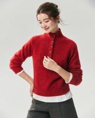 Cashmere Silk Marled Half Button Mock Neck Sweater