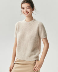 Cashmere Silk Marled Short Sleeve Sweater