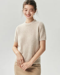 Cashmere Silk Marled Short Sleeve Sweater