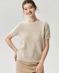Cashmere Silk Marled Short Sleeve Sweater