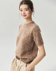 Cashmere Silk Marled Short Sleeve Sweater