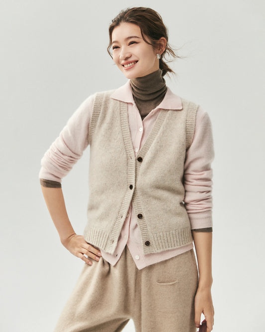 Cashmere Silk Marled V-Neck Sweater Vest