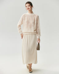 Cashmere Silk Open Knit Mock Neck Sweater