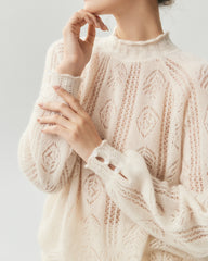 Cashmere Silk Open Knit Mock Neck Sweater