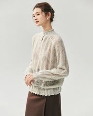 Cashmere Silk Open Knit Mock Neck Sweater