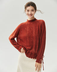 Cashmere Silk Open Knit Mock Neck Sweater