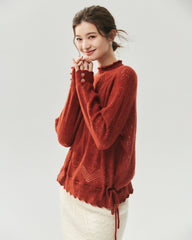 Cashmere Silk Open Knit Mock Neck Sweater