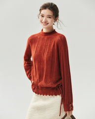 Cashmere Silk Open Knit Mock Neck Sweater