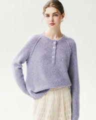 Cashmere Silk Raglan Half Button Sweater