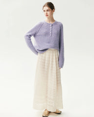 Cashmere Silk Raglan Half Button Sweater