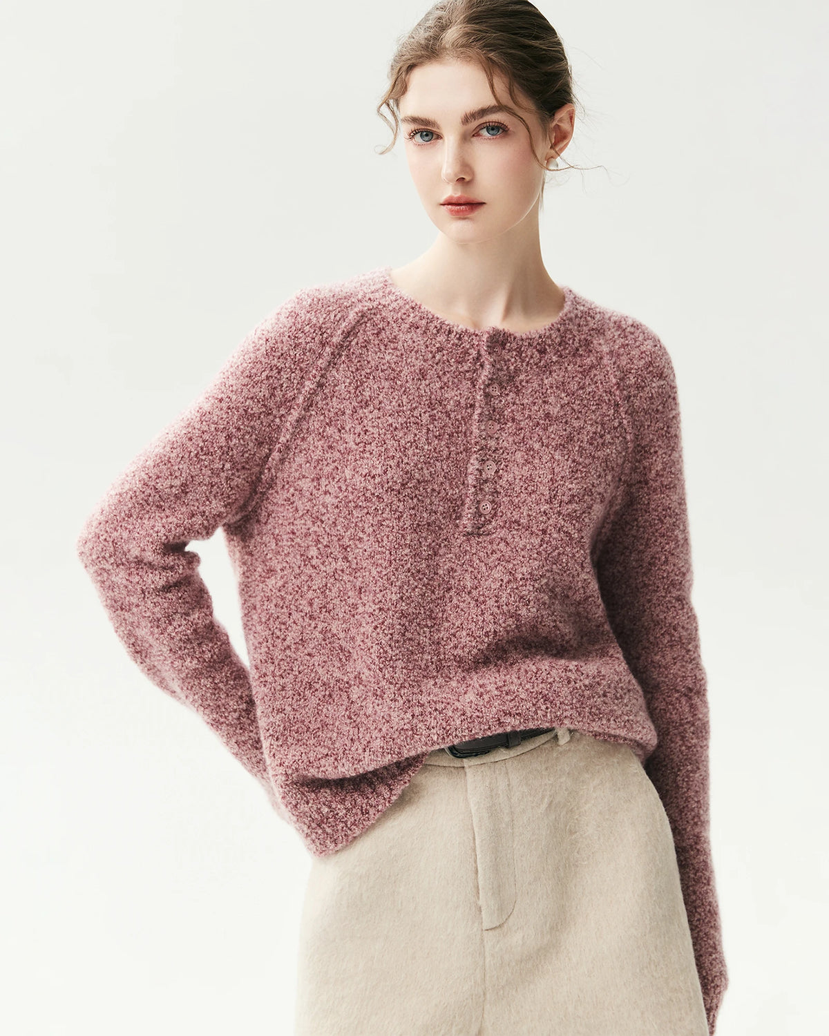Cashmere Silk Raglan Half Button Sweater