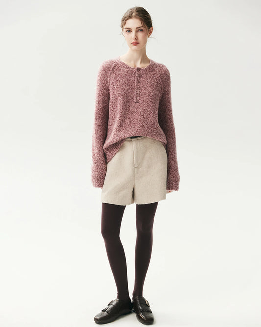 Cashmere Silk Raglan Half Button Sweater