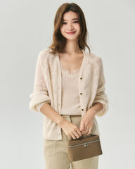 Cashmere Silk V-Neck Pointelle Cardigan