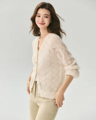 Cashmere Silk V-Neck Pointelle Cardigan