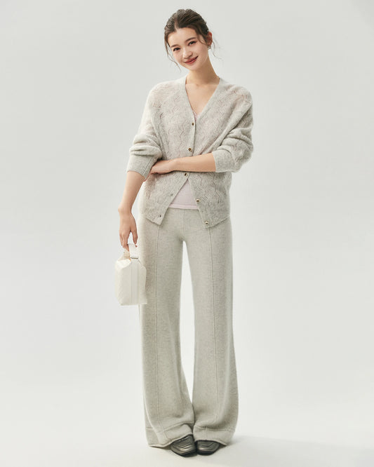 Cashmere Silk V-Neck Pointelle Cardigan