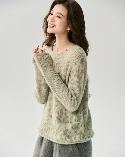 Cashmere Silk Vertical Openwork Sweater