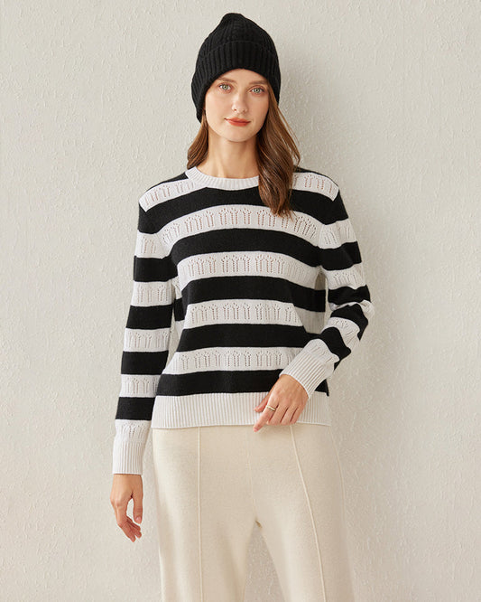 Crew Neck Stripe Cashmere Sweater