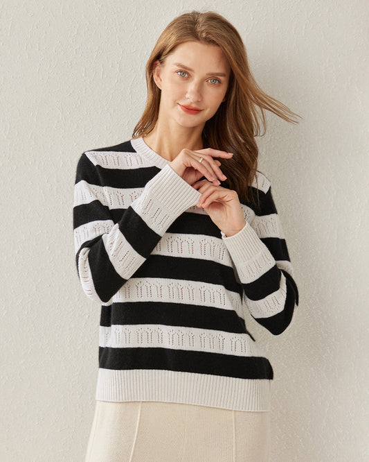 Crew Neck Stripe Cashmere Sweater