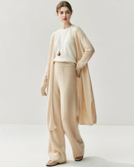 Cashmere Wool Wide Leg Pants with Front Seam