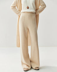 Cashmere Wool Wide Leg Pants with Front Seam