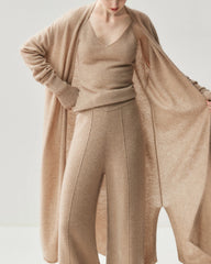 Cashmere Wool Wide Leg Pants with Front Seam