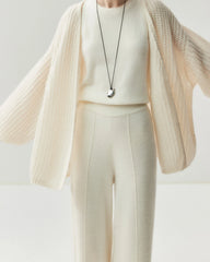 Cashmere Wool Wide Leg Pants with Front Seam