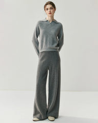 Cashmere Wool Wide Leg Pants with Front Seam