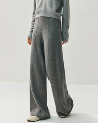 Cashmere Wool Wide Leg Pants with Front Seam