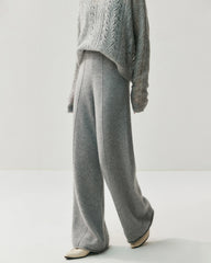 Cashmere Wool Wide Leg Pants with Front Seam