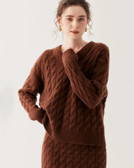 Cashmere Wool Cable Knit Sweater and Skirt Set